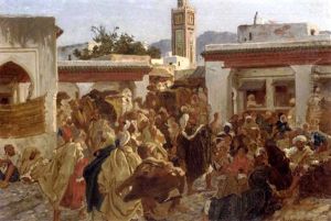 Moroccan Street Scene (study For Le Conteur Marocain) by Edme Alexis Alfred Dehodencq