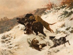 Winter Landscape With Hounds And Boar by Carl Friedrich Deiker
