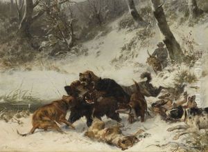 Wildschweinjagd by Carl Friedrich Deiker