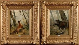 Sanglier Et Renard (pair) by Carl Friedrich Deiker