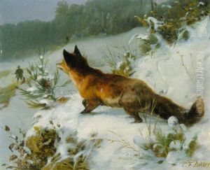 Winterlandschaft Mit Einem Fuchs by Carl Friedrich Deiker