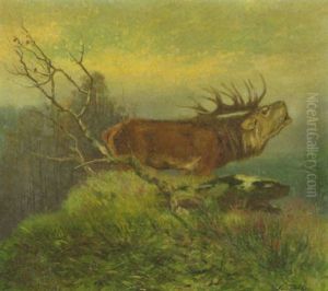 Brunfthirsch Im Herbstwald by Carl Friedrich Deiker