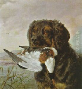 Jagdhund, Eine Ente Apportierend by Carl Friedrich Deiker