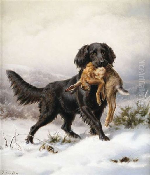 Setter Mit Beute In Winterlicher Landschaft - view 1