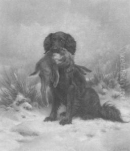 Winterlandschaft Mit Jagdhund Und Erlegtem Hasen