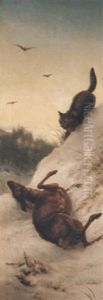 Wildkatze Mit Reh by Johannes Christian Deiker