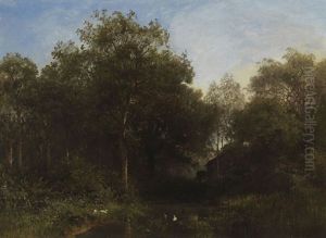 Baumumstandener Dorfweiher Mit Enten by Heinrich Deiters