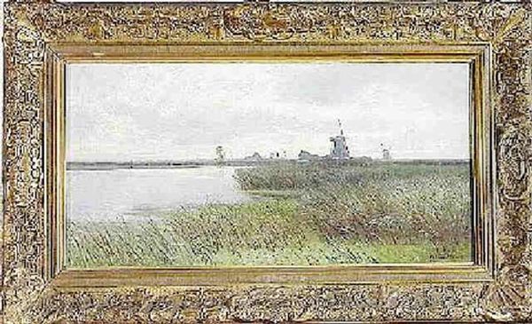 Hollandische Polderlandschaft Mit Windmuhlen - view 1