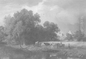 Westfalische Bauern Beim Heimtrieb Der Kuhe Vor Dem Gewitter by Heinrich Deiters