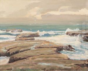 Crashing Waves Along A Rocky Shore by Luther Evans DeJoiner