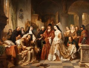 Hans Memling Receiving The Visit Of Emperor Maximilian And Maria Of Burgundy In The St. Johns Hosptial In Bruges by Nicaise Dekeyser