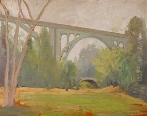 Arroyo Bridge In A Landscape, Pasadena, Ca by Maurice Auguste Del Mue