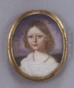 Portrait D'une Jeune Fille Vetue D'une Robe Blanche, Sa Chevelure Blonde Et Bouclee