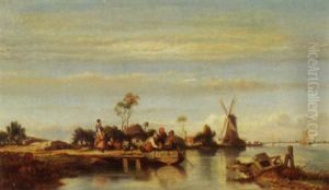 Flusslandschaft Mit Windmuhle by Auguste Delacroix