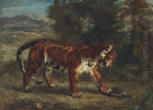 Tigre Jouant Avec Une Tortue by Eugene Delacroix