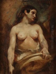 Jeune Femme Tenant Un Plateau by Eugene Delacroix