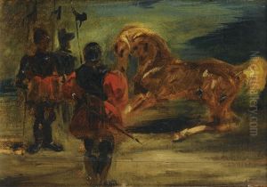 Un Cheval Et Trois Hommes D'armes