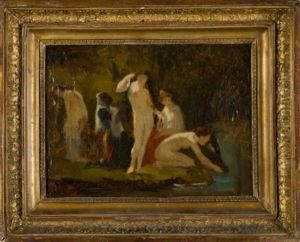 Badende Frauen An Einem Fluss by Eugene Delacroix