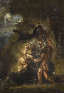 Medea Mit Ihren Kindern by Eugene Delacroix