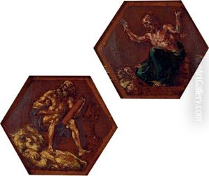 La Theologie: Saint Jerome Ecrivant La Vulgate (+ L'eloquence: Ciceron Haranguant La Foule; Pair) by Eugene Delacroix