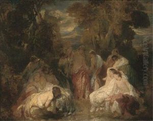 Maidens Bathing At A Woodland Pool by Eugene Delacroix