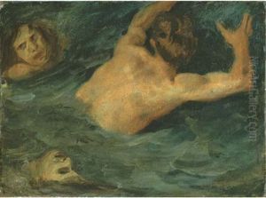 Study For The Damned In The Barque Of Dante by Eugene Delacroix