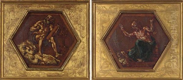 La Theologie: Saint Jerome Ecrivant La Vulgate (+ L'eloquence: Ciceron Arranguant La Foule; Pair) - view 1