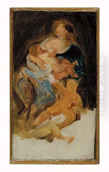 A Mother Nursing A Child With Another Child Standing Beside Her - view 1