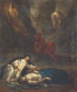 Lelia Pleurant Sur Le Corps De Stenio, Sujet Tire De George Sand by Eugene Delacroix