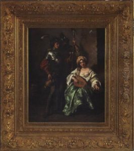 Young Women Playing A Lute by Eugene Delacroix