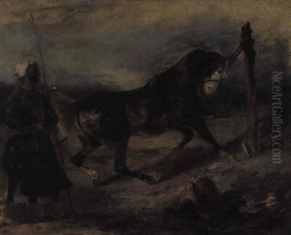 An Indian Warrior With A Tethered Horse - view 1