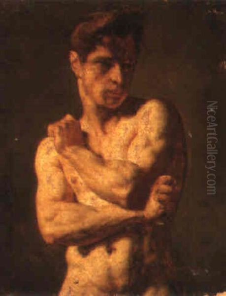 An Academy Study, Standing Half-length, His Arms Crossed - view 1