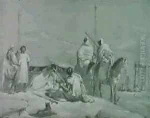 Araberlager In Der Wuste, Rechts Rest Eines Antiken Tores by Eugene Delacroix