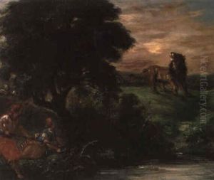 L'affut Au Lion by Eugene Delacroix