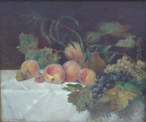 Nature Morte Aux Peches Et Raisins by Henry Eugene Delacroix