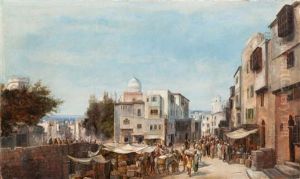 Vue Presumee D'un Marche Dans La Vieille Ville D'alexandrie by Henry Eugene Delacroix