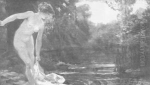A Nude Woman Standing By A Pool by Henry Eugene Delacroix
