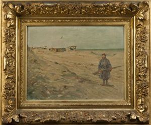 Soldats De Garde Marchant, Pres D'un Campement Cotier by Ernest Jean Delahaye