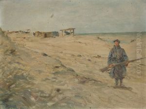 Soldat De Garde Marchant, Pres D'un Campement Cotier