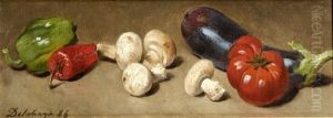 Nature Morte Aux Champignons, Aubergines, Poivrons Et Tomates by Ernest Jean Delahaye
