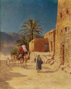 Orientalist Landscape With Man And Laden Camels
