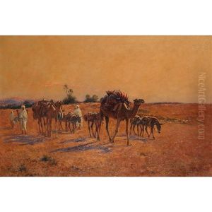 Caravane Au Soleil Couchant by Alexis Auguste Delahogue