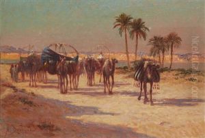 Caravane Longeant Un Oued by Alexis Auguste Delahogue