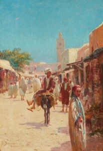 Rue Animee A Kairouan En 1912 Lively Street At Kairouan by Alexis Auguste Delahogue