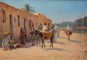 Aniers Arabes Et Marchande De Fruits by Alexis Auguste Delahogue