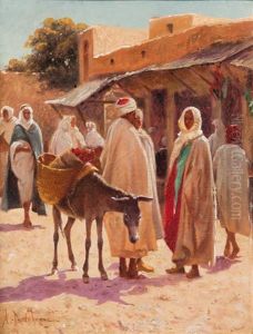 Scene De Marche A Kairouan by Alexis Auguste Delahogue