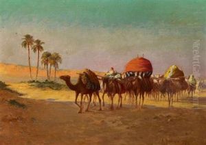 Kamelkarawane In Der Tunesischen Wuste Bei Gafsa