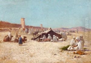 Le Campement Devant La Ville Fortifiee, Figuig (maroc) by Alexis Auguste Delahogue