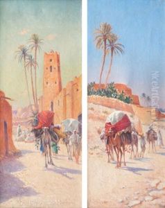 Le Convoi Berbere / La Caravane (pair) by Alexis Auguste Delahogue