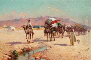 A Caravan Approaching A Stream In Biskra